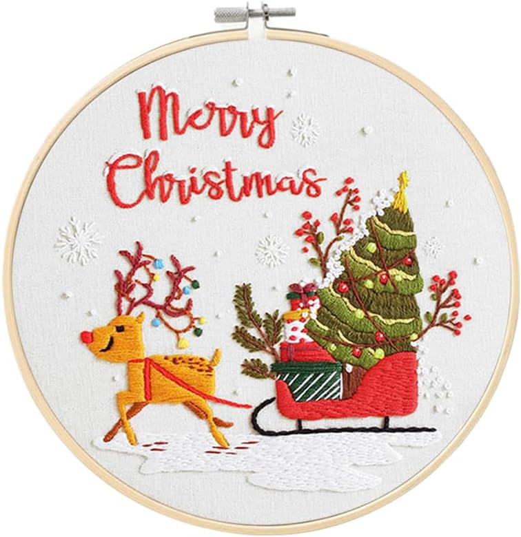 wtisan Christmas Embroidery Kits: 1 Pack Cross Stitch Kit for Beginners Adults, DIY Ornaments Craft Kit with All Tools & Instructions, Stamped Hand Embroidery Starter Kit for Holiday Crafts & Xmas Home Decor - Image 1